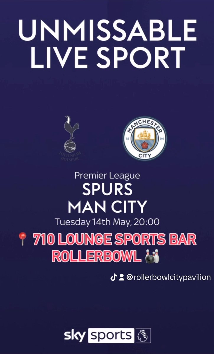 ⚽️Matchday: @spursofficial vs @mancity ⚽️
⚽️Matchtime DEAL Buy a 🍔or🍕& get a Pint of Beer or Bottle of Cider for ONLY £2️⃣
T+Cs Apply
🔞
#spurs #tottenhamhotspur #tottenham #mancity #MANCHESTER #manchestercityfc #matchday #football #championsleague #rollerbowl #thecitypavilion