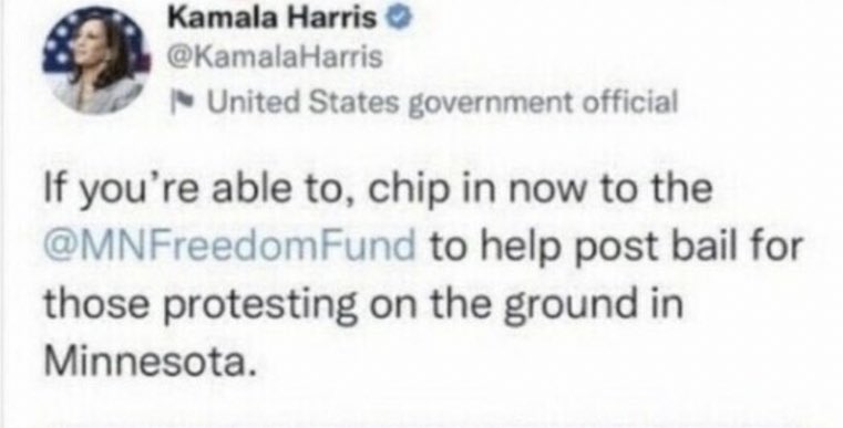Never forget, even though she denied it, that Kamala Harris tried to help raise bail money for Antifa and BLM during the real insurrection. 

Words in print live on forever. 

Who hasn’t forgotten? 🙋‍♂️