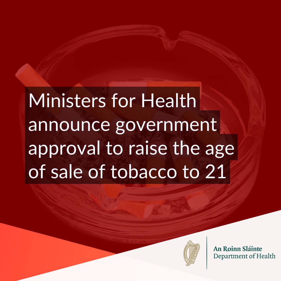 Ireland will be the first country in the EU to introduce this measure, continuing our tradition of leadership in tackling smoking rates which began with the ban on indoor smoking in 2004. gov.ie/en/press-relea…