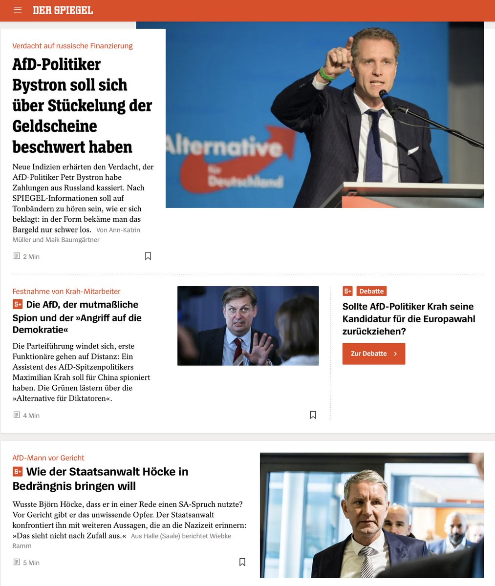 ABSTIEG ... Vom Sturmgeschütz der #Demokratie zum Türsteher der #Altparteien (Screenshot / #Spiegel online vom 23. April) #AfD