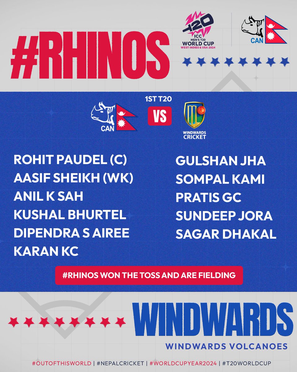 #Rhinos are all set to field first at ST Vincent ⚡️🏏 #OutOfThisWorld | #WorldCupYear2024 | #NepalCricket | #T20WorldCup