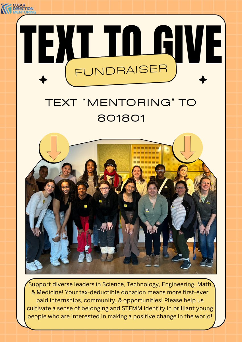 CDM's text to give fundraiser going on NOW! Help us in supporting diverse leaders in our community. Text 'Mentoring' to 80101. #ClearDirectionMentoring #CDM #nonprofit #texttogive #fundraising #STEMM