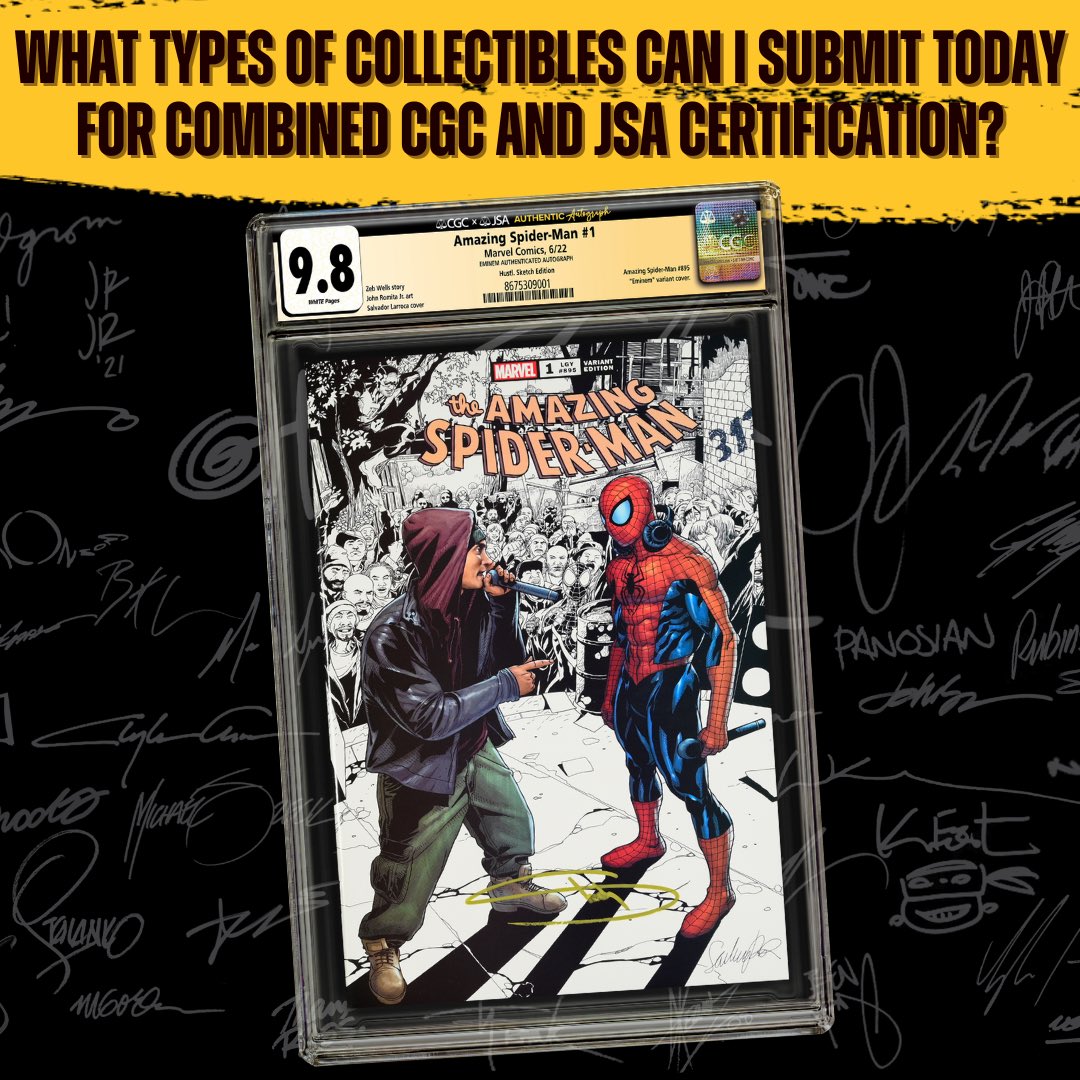 You may be asking yourself, “what can I submit for <a href="/JSALOA/">JSA - James Spence Authentication</a> and #CGC ceritifcation? 🤔 Well, fans can now submit autographed comic books by selecting the “JSA Autograph Authentication” add-on service. Why wait? Become a part of this revolutionary collaboration now! 💥