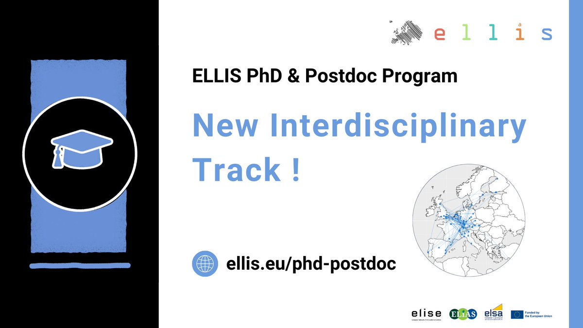 News from our #PhD & #Postdoc Program! A new interdisciplinary track now supports young researchers aiming to foster collaborations in #MachineLearning/#AI & other fields such as #Law, #Biology or #SocialSciences: ellis.eu/phd-postdoc

@ai_elise @elsa_lighthouse @elias_project