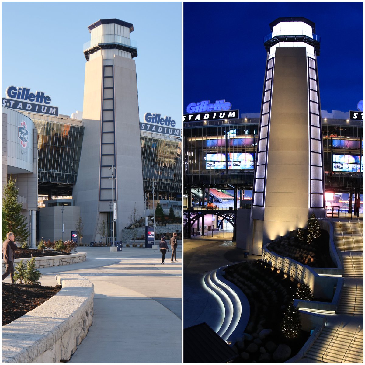 🌞 or 🌛? Do you think the #Lighthouse looks better during the #day or at #night? . . . . #earlybird #nightowl #atnight #sunny #nighttime #newengland #gillettestadium #patriotplace #views #viewsfordays #scenic #scenicviews