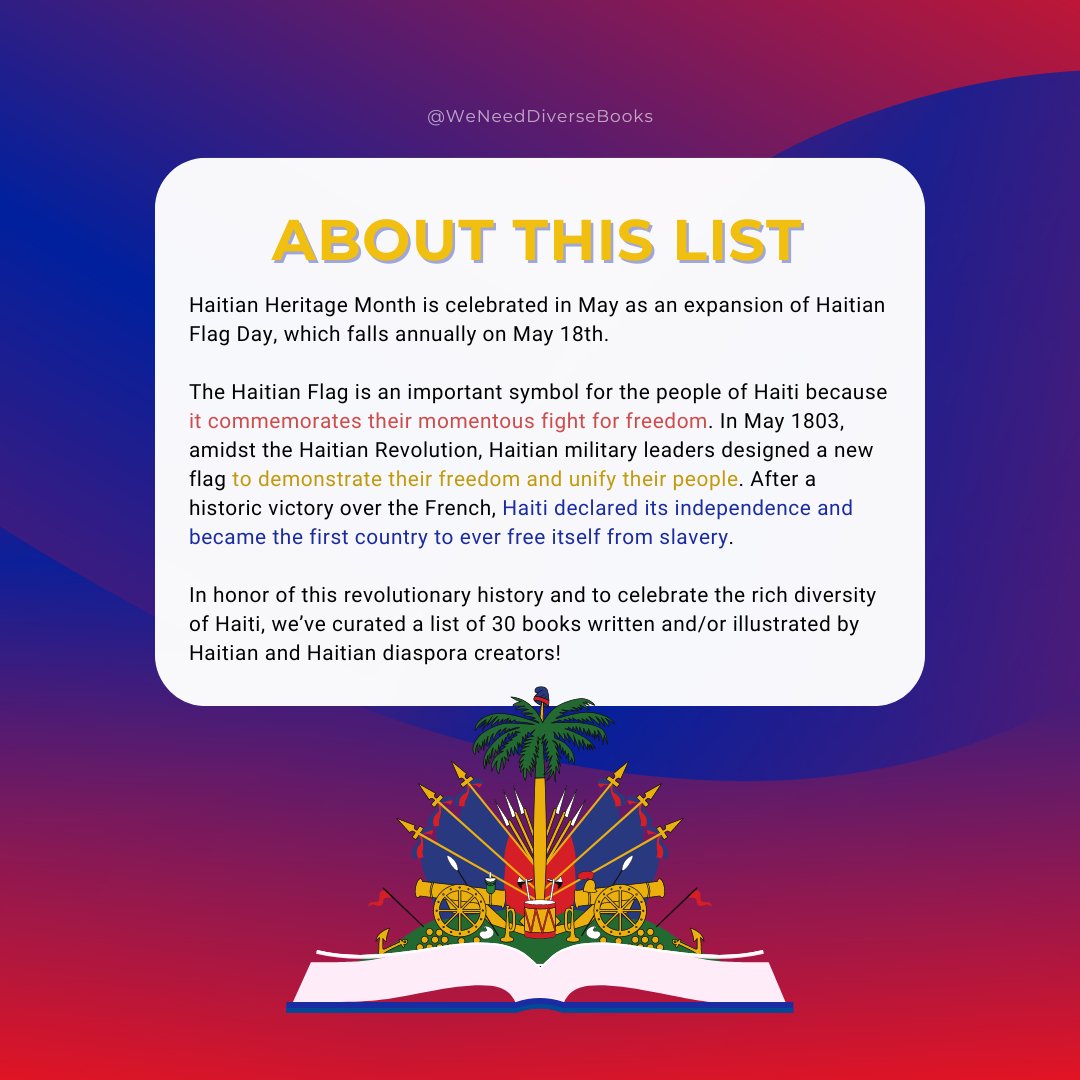 30 books to help you celebrate #HaitianHeritageMonth! 💙❤️

In honor of its revolutionary history and to celebrate the rich diversity of Haiti, we’ve curated a 🧵 of 30 books written and/or illustrated by Haitian and Haitian diaspora creators!