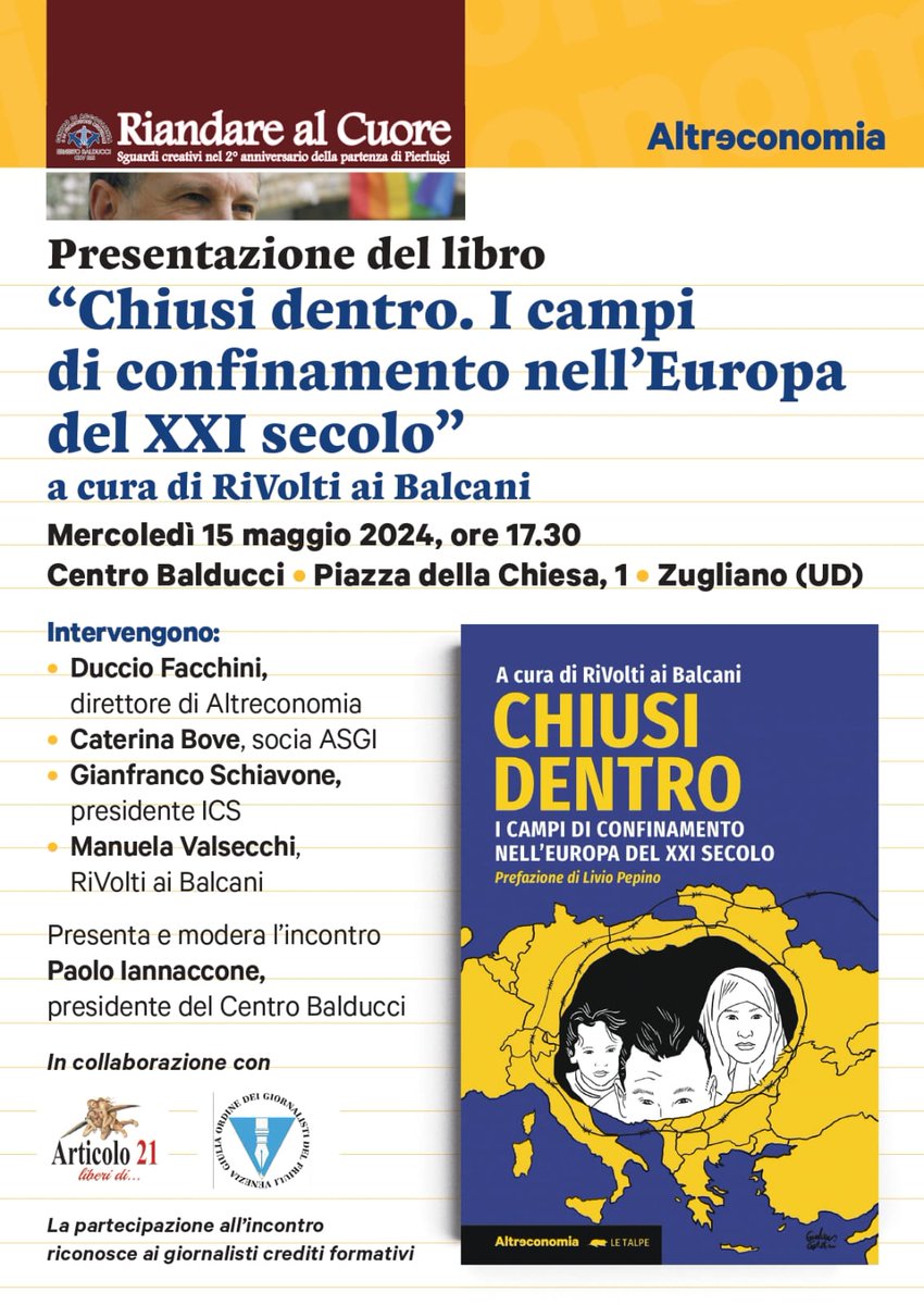 L'Europa muore sui suoi confini. Un filo rosso lega lager #Libia, campi transito #Bosnia, centri detenzione #Grecia e #Cpr #Italia: la segregazione di migliaia spogliati di diritti e dignità. <a href="/altreconomia/">Altreconomia</a> <a href="/asgi_it/">ASGI</a> <a href="/IcsOnlus/">ICS Ufficio Rifugiati Onlus</a> <a href="/one_paolone/">Paolo Iannaccone</a> <a href="/RivoltiB/">RiVolti ai Balcani</a> <a href="/Artventuno/">articolo21.info</a> <a href="/one_paolone/">Paolo Iannaccone</a>