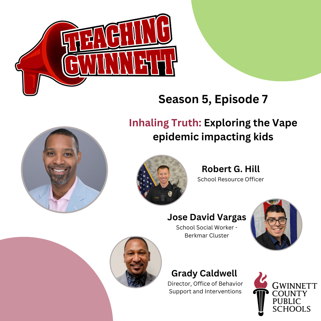 In the new episode of the Teaching Gwinnett Podcast, School Social Worker Jose David Vargas, GCPS Director of Behavior Support and Interventions Grady Caldwell, and School Resource Officer Robert Hill discuss the alarming truth about vaping. Listen here: gcpsk12.org/get-connected/…