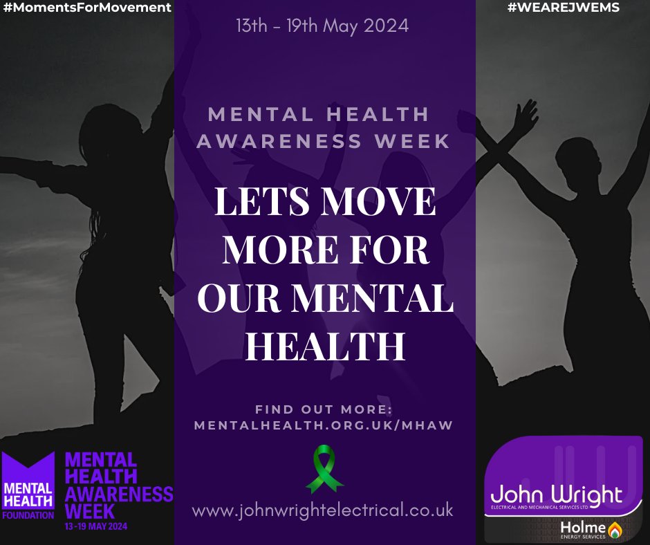 We’re proud to support @mentalhealth this #MentalHealthAwarenessWeek – 13 to 19 May. Join in and help to create a world with good mental health for all. Find out more and get involved: mentalhealth.org.uk/mhaw

#MomentsForMovement #WEAREJWEMS
