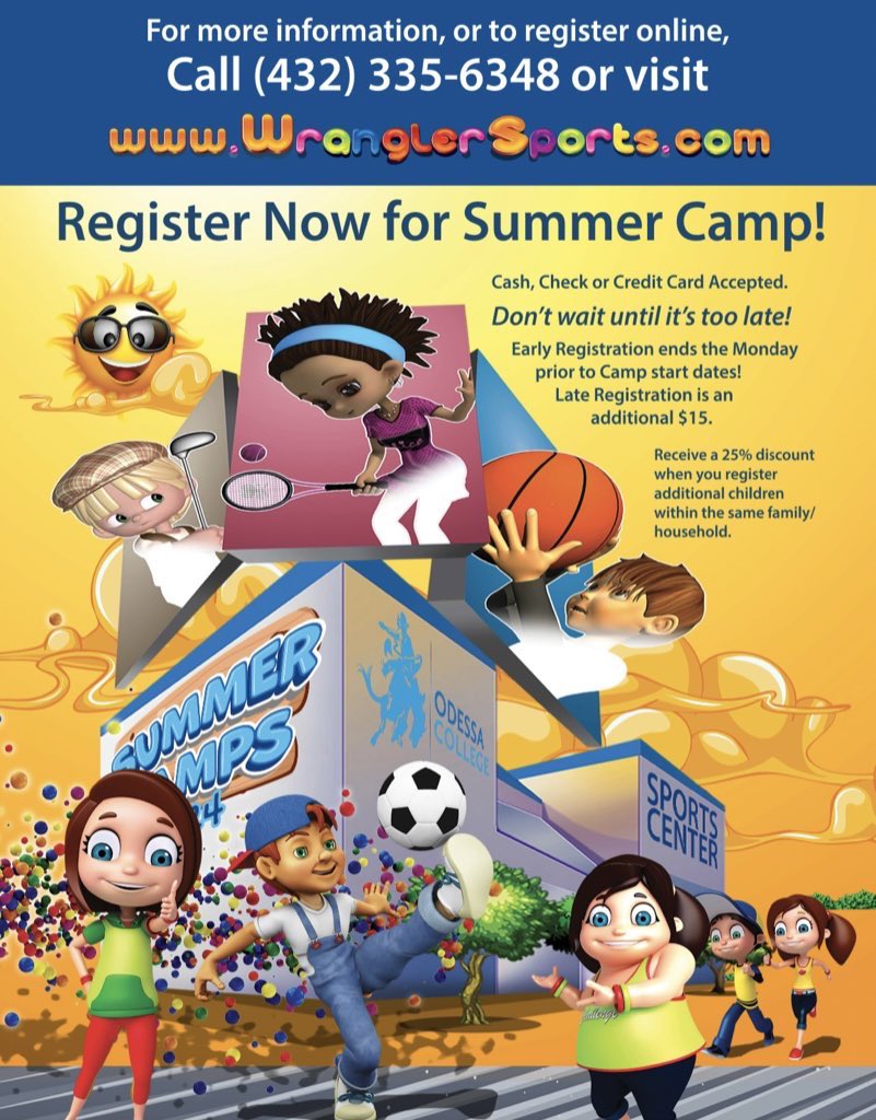 Only 3 more weeks until #SummerCamps begin & camp options are filling up fast! Get registered today for one (or more!) of our 2024 @OdessaCollege Summer Camps, including our newest camp, Bugs & Blooms Nature Camp! 🎉
‌
➡️ WranglerSports.com/SummerCamps to learn more/register online!