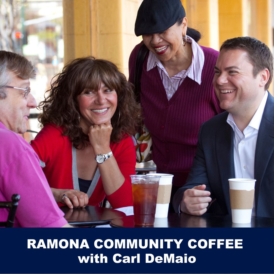 Join me tonight at 6pm for a Community Coffee in Ramona! I want to hear directly from you on what issues you’ll want me to address when I take office. Details and RSVP at JoinCarl.org