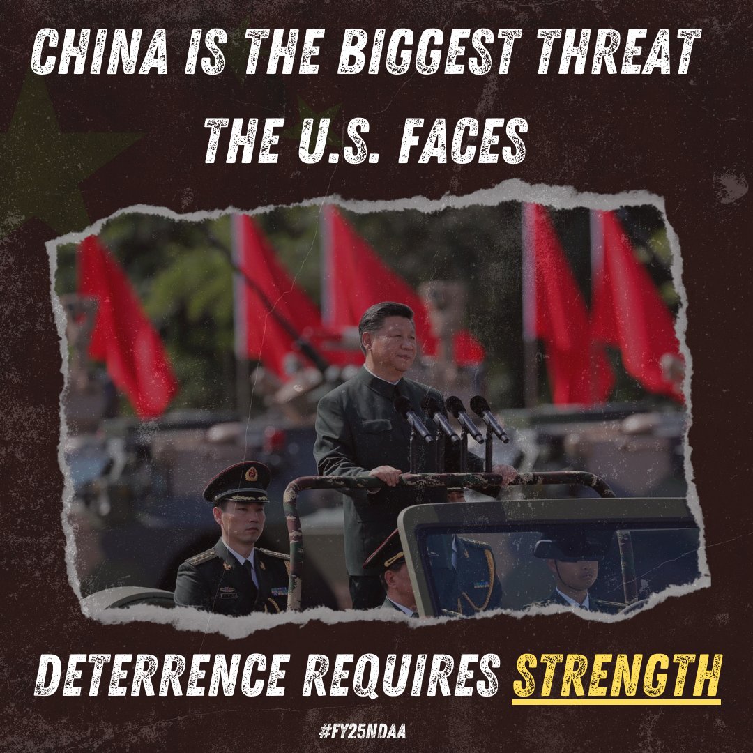 China is the biggest threat the U.S faces. They have outpaced us in the developments of hypersonics, AI, and other innovative technologies. #FY25NDAA will work to deter our adversaries. @HASCRepublicans
