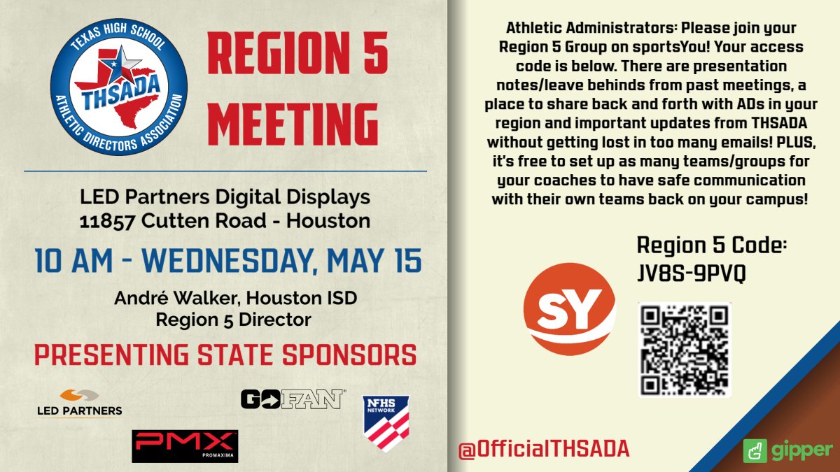 FINAL REMINDER: Our next Region 5 Meeting for our membership across the Greater Houston area, and our sponsors, is upcoming tomorrow.