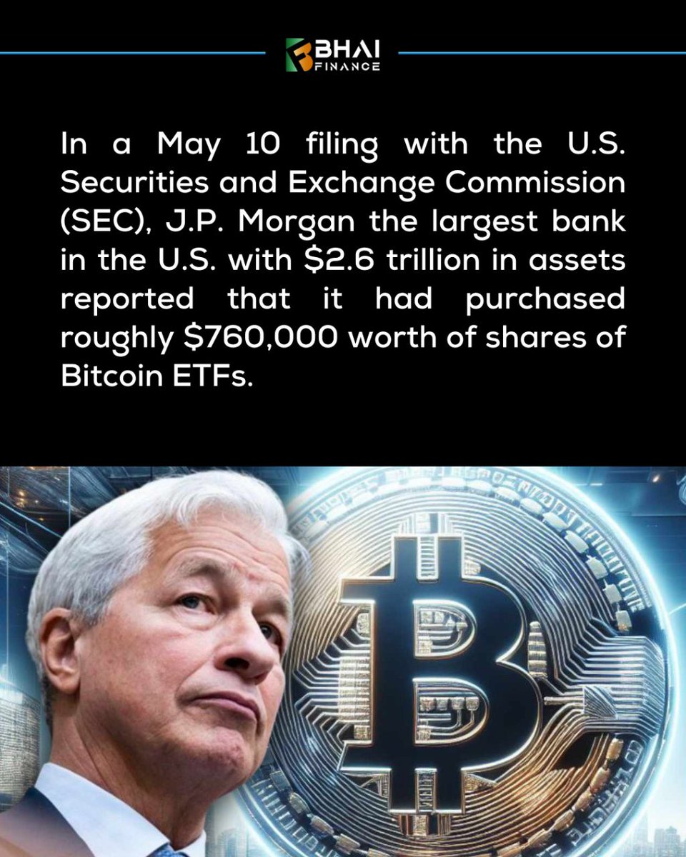 J.P. Morgan, the largest bank in the U.S. with $2.6 trillion in assets reported to the SEC that it had purchased roughly $760,000 worth of shares of Bitcoin ETFs.
.
.
#jpmorgan #bitcoin #bitcoinetf #cryptocurrency #cryptonews #cryptonewsdaily #bitcoin #crypto #cryptomarket