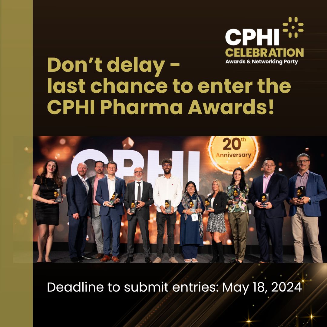 ⏰ Time is ticking, and the deadline to participate in the CPHI Celebration Pharma Awards in Milan is fast approaching. It's your chance to shine and gain global recognition! 🎉 Enter now: ow.ly/FuB350RFpMe Entry is free! 📅 Deadline: May 18, 2024.