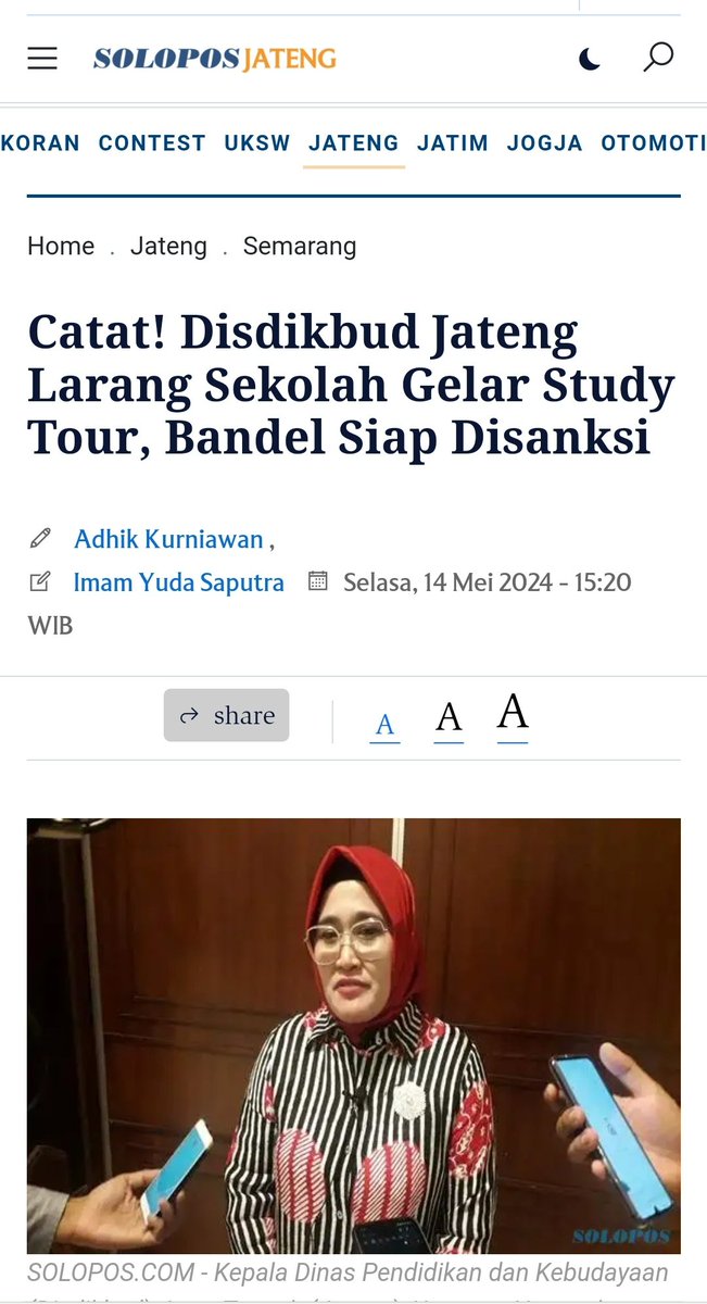 AbasBalapradana's tweet photo. Akhirnya hari ini Disdikbud Jateng mengeluarkan intruksi: melarang sekolah gelar study tour, jika nekad bakal diberi sanksi!!! https://t.co/iHbauJV1RS
