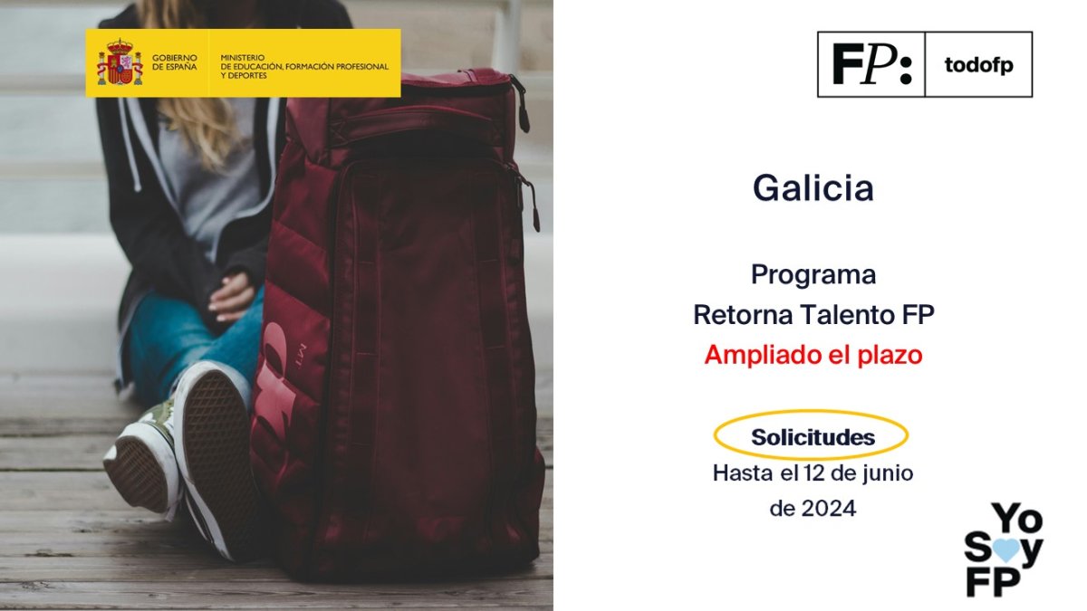 #FPGalicia: Convocatoria del programa Retorna Talento FP 2024-2025. #TodoFP #YoSoyFP 🔴 Ampliado el plazo de olicitudes: hasta el 12 de junio de 2024 🔎 edu.xunta.gal/fp/convocatori…