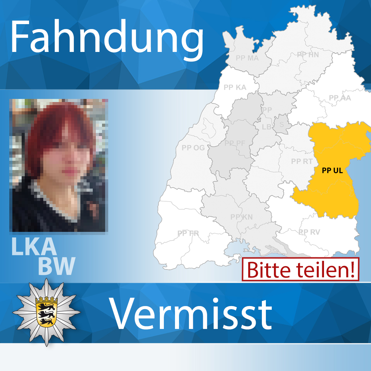 #Vermisstenfahndung - BITTE RT ⚠ Seit dem 28.03.24 wird die 16-jährige Linnea S. aus #Ulm vermisst. Hinweisen zufolge soll sie sich zuletzt in 89584 #Ehingen aufgehalten haben. Hinweise bitte an die Polizei #Ulm.

Zur #Fahndung ▶ t1p.de/eh84o

Euer #LKABW