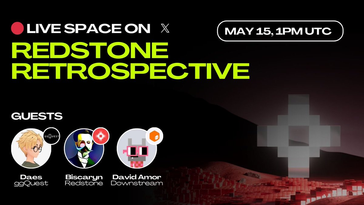 Join us celebrating the final day of Redstone Worlds Expo Get behind-the-scenes insights from @redstonexyz, @DownstreamGame, and @gg_quest_gg 🗓️ Tomorrow, 1pm UTC ▶️ Mark your calendar, put a sticky note on your monitor, tattoo it on your forearm, tell your AI gf to remind you