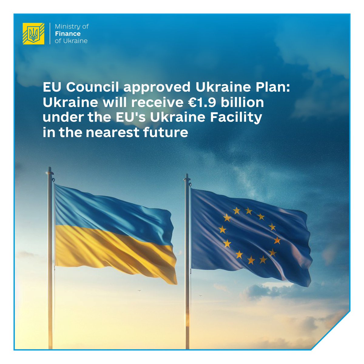 🇺🇦🇪🇺EU Council approved Ukraine Plan. Ukraine will receive EUR 1.9 billion under the EU's #UkraineFacility in the nearest future. 💰The total financial assistance from the EU in 2024 will reach EUR 16 billion, including EUR 3 billion in grants. Details: mof.gov.ua/en/news/eu_cou…