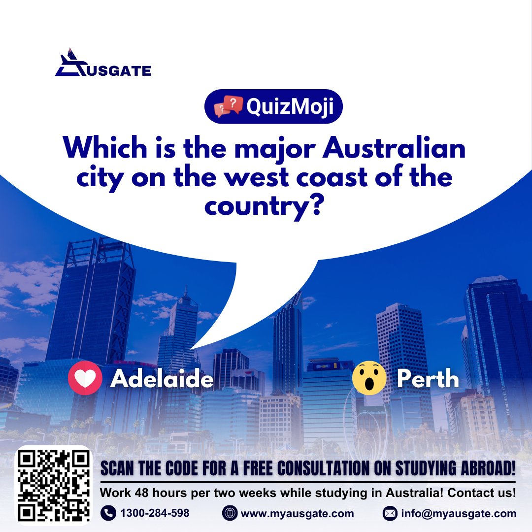 Which of the two is the primordial city on the west coast of the country? Hit this link to book FREE CONSULTATION: calendly.com/info-ausgate

#StudyInAustralia #AustralianEducation #StudyAbroadExpert #AustralianVisa #StudentVISA #InternationalStudents #StudyAbroadConsultants