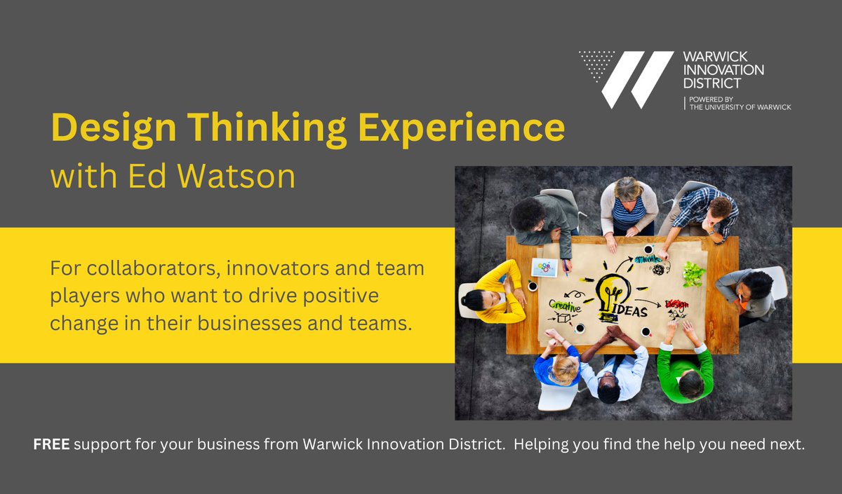 #Designthinking has a human-centred core - It encourages organisations to focus on the people they’re creating for, which leads to better products, services, and processes. Free #BusinessSupport #workshop at @uniofwarwick Register here: eventbrite.co.uk/e/design-think…