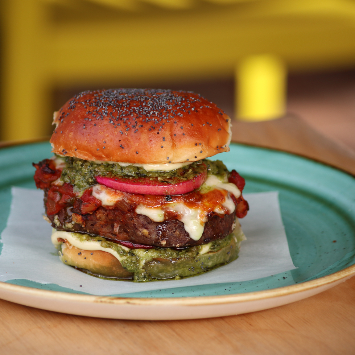 THE NO MEATALIAN (Veggie or Vegan)

We thought hard about this one and we're pretty proud of how if turned out!

A thick nut roast patty, Brue Valley mozzarella or our own cashew mozzarella, mushroom ragu, walnut pesto, apple, aioli or vegannaise and our house milk bun - Yum!