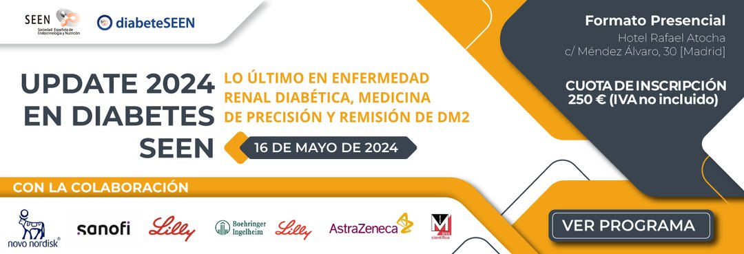 Que no se te pase ❗ 🆕 Update 2024 en #Diabetes #SEEN 👉 Lo último en #enfermedad #renal #diabética, #medicina de #precisión y remisión de #DM2 📅 16 de mayo 🚩 H. Rafael Atocha /Madrid Más ℹ swki.me/ivx6CEvB @DiabeteSEEN