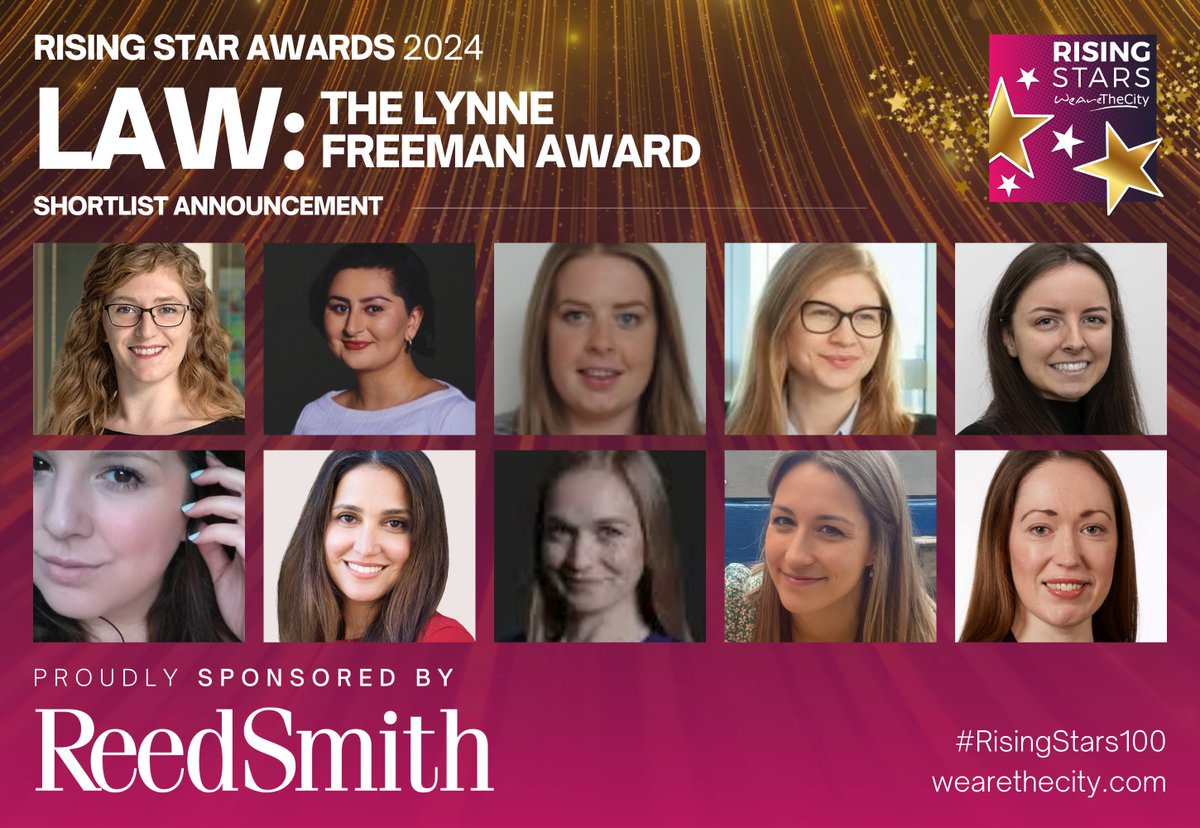 SHORTLIST ANNOUNCEMENT ⚡️ Meet this year's #RisingStars100 Shortlist for our Law Category (The Lynne Freeman Award), sponsored by @reedsmithllp! 💜✨ You can show your support by voting today until 20 May 2024 🥳 #19 · bit.ly/24-RS100