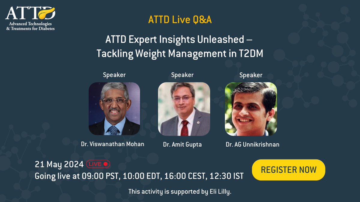 Don't miss to submit your questions for the ATTD Live Q&A on Tackling #WeightManagement in #T2DM and join us along our experts! 🗓️Date: 21 May 2024 ⏰Time: 16:00 CEST Submit your questions: bit.ly/3TSS055 Register now: bit.ly/3QBaHtc #ATTD24 #UNLOKEducation