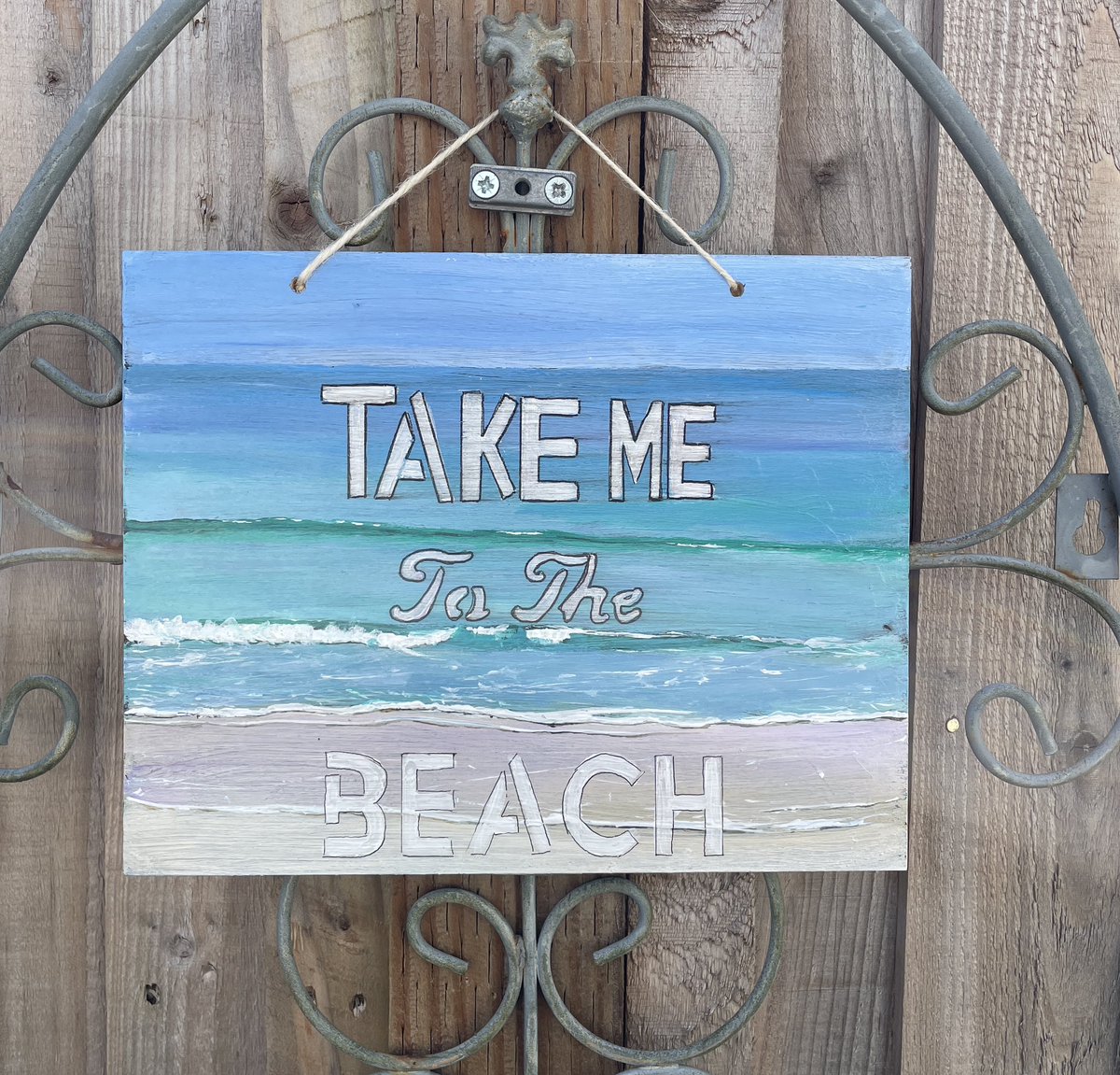 Hello  #elevenseshour
Anyone else want to be by the beach ?
This hand painted sign is available now

sueosullivan.com/product-page/t…

#MHHSBD