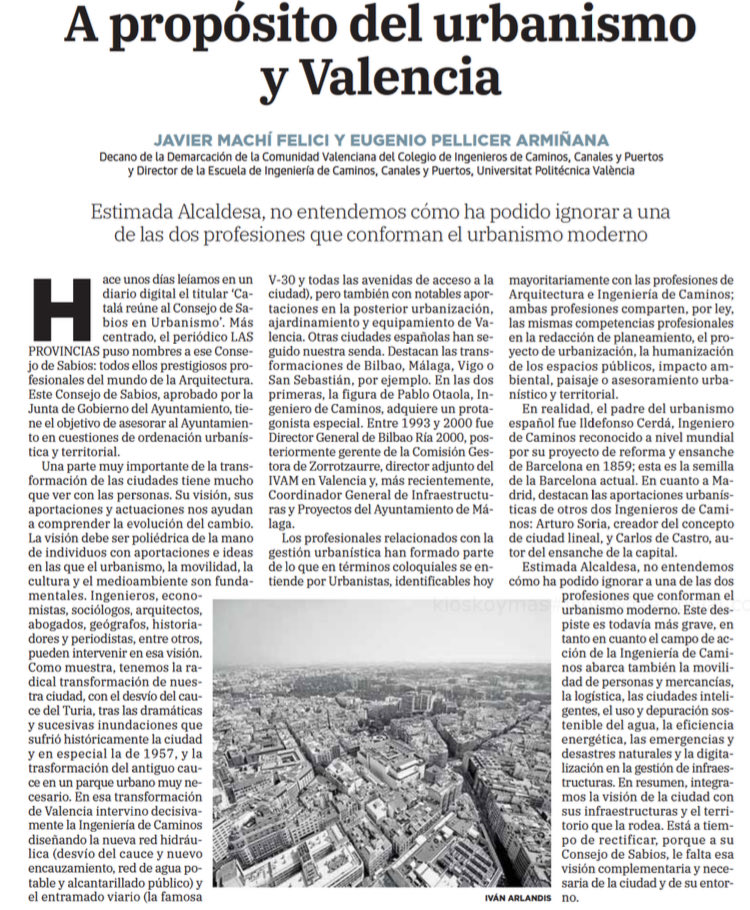 ⁦<a href="/CaminosUPV/">Caminos UPV</a>⁩ publicamos hoy con Decano ⁦⁦<a href="/caminoscv/">Caminos CV</a>⁩ en ⁦<a href="/lasprovincias/">LAS PROVINCIAS</a>⁩ un artículo dirigido a ⁦<a href="/mjosecatala/">María José Catalá</a>⁩ Alcaldesa ⁦<a href="/AjuntamentVLC/">Ajuntament València</a>⁩ explicándole el papel de la Ing. Caminos en el urbanismo y la ordenación territorial 👍🏻😀
¿Rectificará? 😳