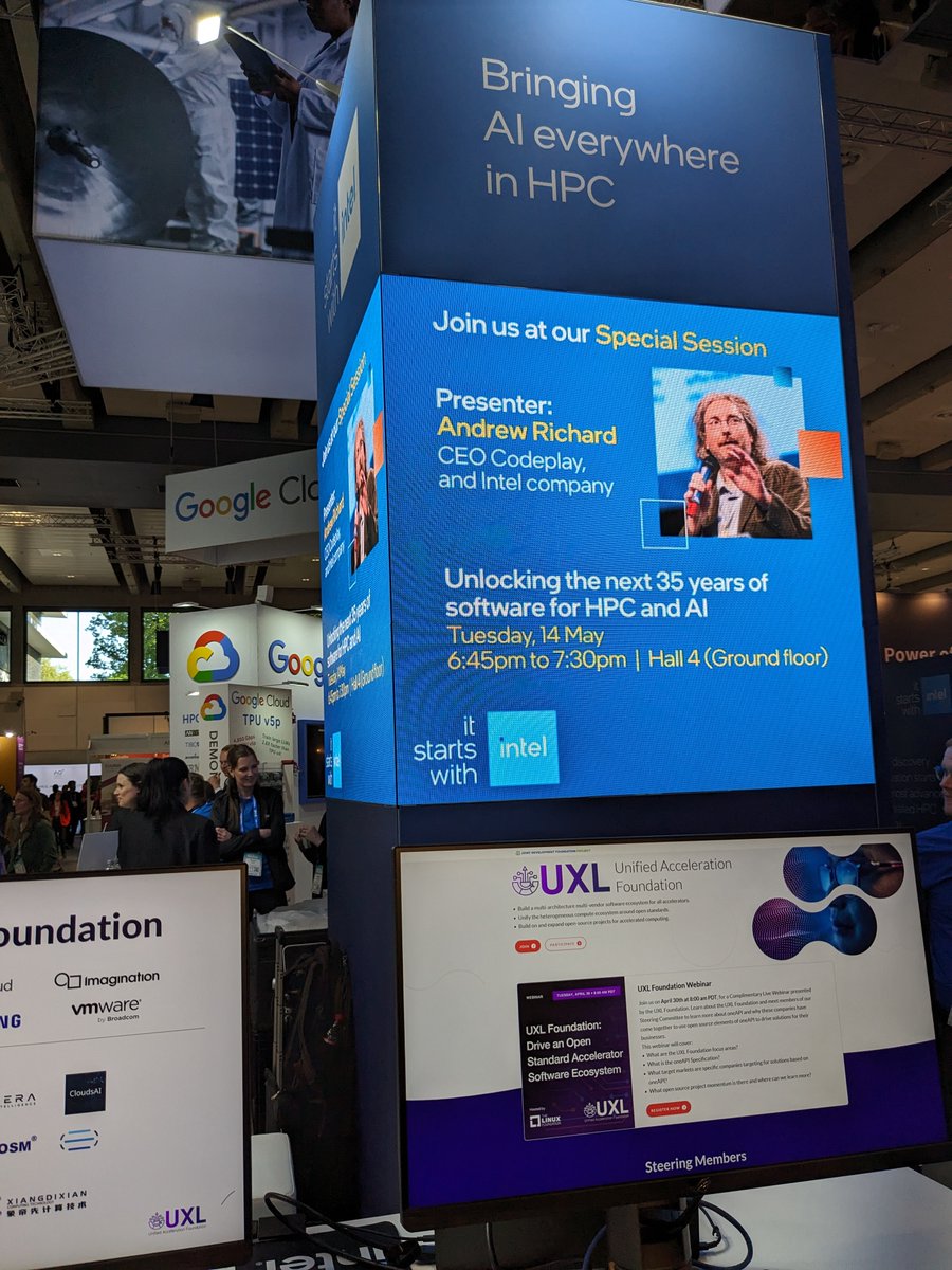 Busy day at #ISC24 today! This interesting talk from @Samsung will explore bringing #SYCL to hardware Processing In Memory! app.swapcard.com/event/isc-high… Then, @codeandrew will present on #SYCL, #oneAPI and the @UXLfoundation app.swapcard.com/event/isc-high… See you there!