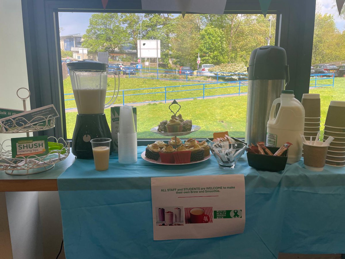 It's #MentalHealthAwarenessWeek! Students and staff at #CravenCollege have come together in the Student Services Hub for a fun-filled session of smoothie making, tea drinking, and friendly conversations! This week is crucial for raising public awareness about mental health and