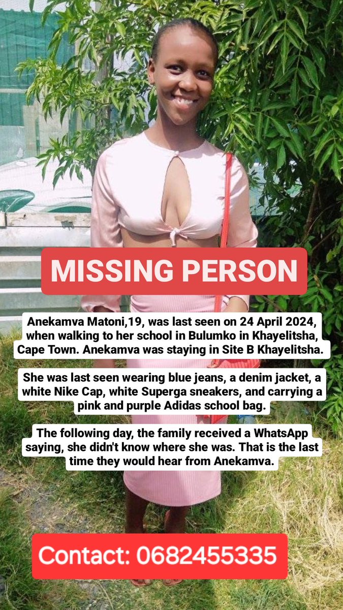Please help us bring Anekamva home. She was last seen on 24 April in Khayelitsha. ##missingperson