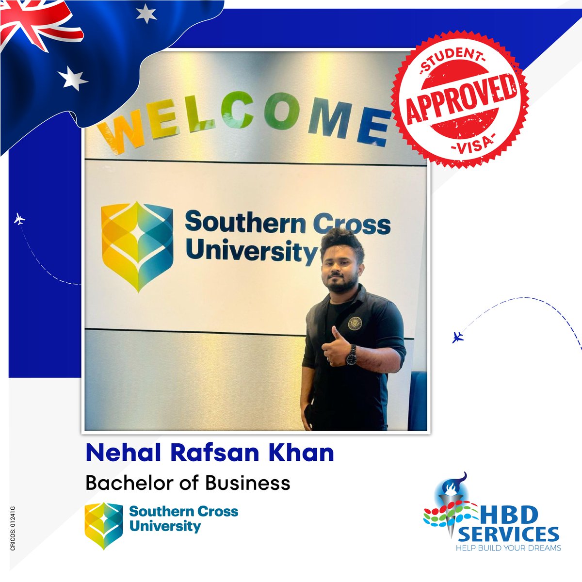 🎉 Congratulations to Nehal Rafsan Khan for obtaining his Australian student visa.

🎓 He will be pursuing his Bachelor of Business at Southern Cross University.

✍ Register for your free assessment: forms.gle/EcXNWAbvxxe18w…

#studyinaustralia #studyabroad #studyvisa #australia