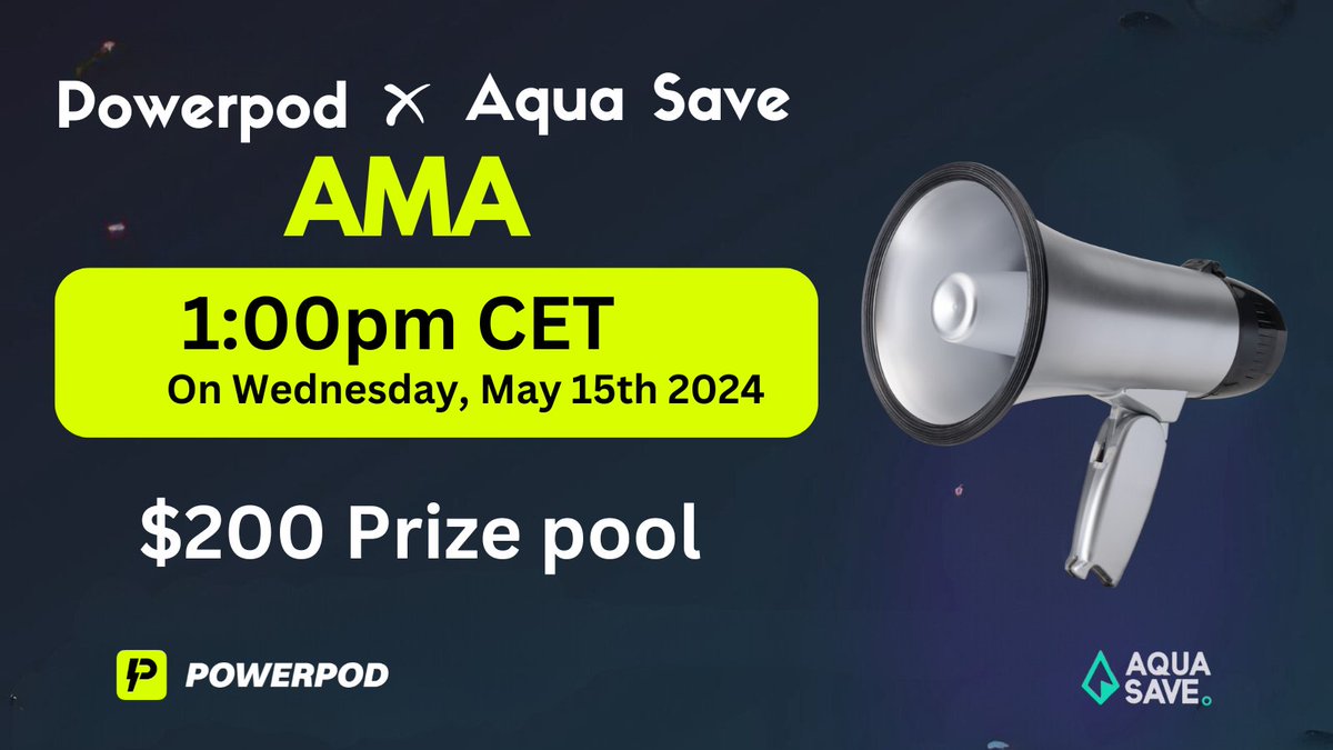 Don't forget to join us and @AquaSaveCrypto tomorrow, May 15th at 1pm CET for our AMA session! 🔋 Got questions about AquaSave, PowerPod, or how DePIN can create a better world? This is your chance to get answers directly! 💪 Set your reminder now! x.com/i/spaces/1oyka……