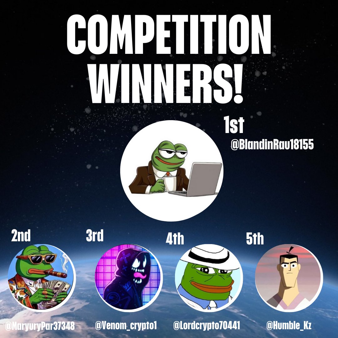 COMPETITION WINNERS! Congratulations to @BlandinRau18155 for winning our #1 prize of $500 USDC Congratulations to our 4 runners up for winning $250 USDC: @MaryuryPar37348 @Venom_crypto1 @Lordcrypto70441 @Humble_Kz Please can all winners contact us via DM with your wallet