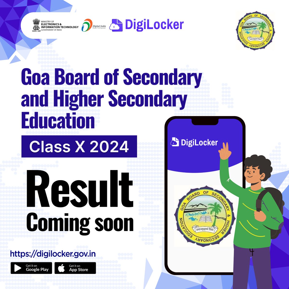 Good News for Students of Goa Board of Secondary and Higher Secondary Education Class X 2024, you will be able to access your Results on your #DigiLocker account. digilocker.gov.in/installapp We wish you the best of luck! #comingsoon #GoaBoard #ClassX