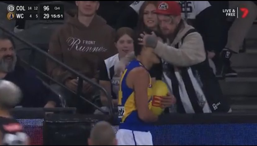 A Collingwood fan has been suspended for the remainder of the 2024 season after making inappropriate contact with a West Coast player.

The fan is extremely remorseful, is sincere in his apology & willing to accept the sanction. 

📸 Footyonnine - full story and video in comments