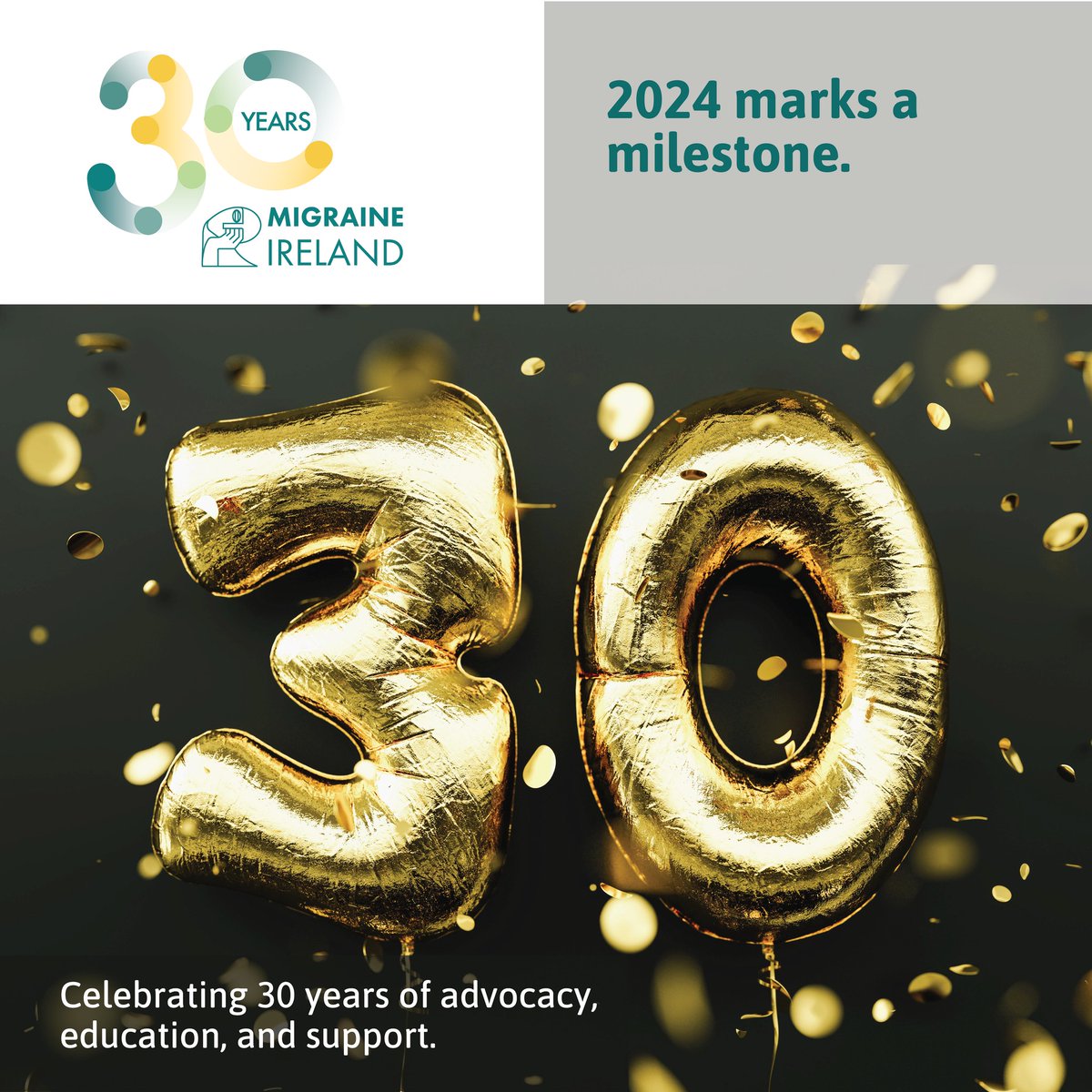 Join @MigraineIreland as we celebrate 30 years of #advocacy, #education, and #support. We're proud to work towards improving the lives of those affected by migraine. Learn more about our journey here: shorturl.at/dfLY6 #notjustaheadache #celebrating30years