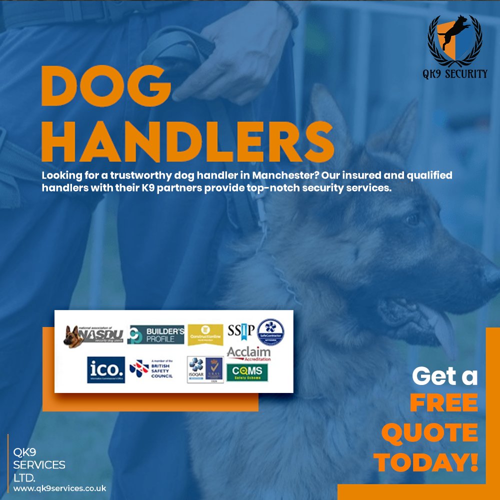 Looking for a trustworthy dog handler in Manchester? Our insured &amp; qualified handlers with their K9 partners provide top-notch security services. Get a free quote today!

.

.

.

.

.

#Manchester #SecurityPatrol #DogSecurity #Protection #FreeQuote