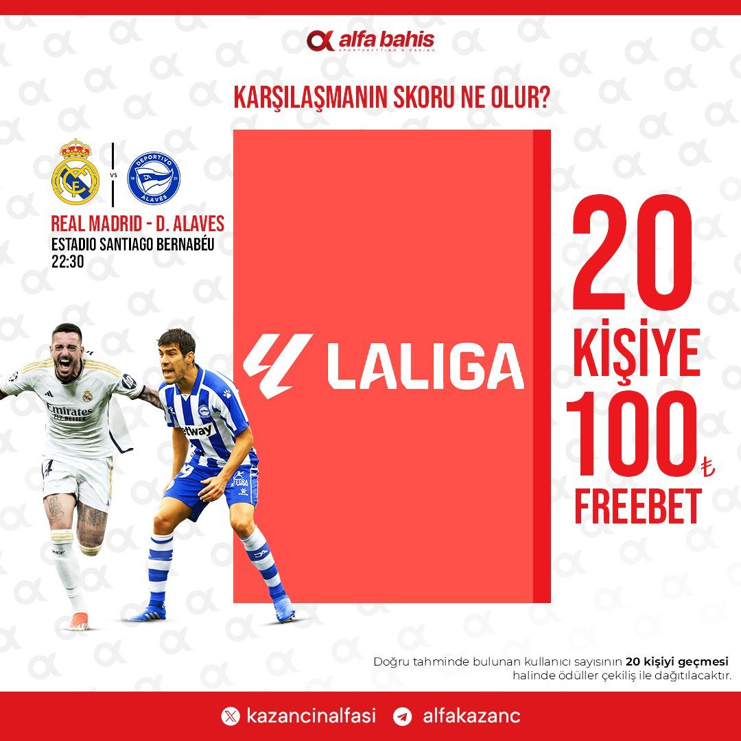 ⚡️ ALFA 100 TL KAZANDIRIYOR!

Real Madrid ⚔️ Deportivo Alaves

⚽️ Karşılaşmanın skoru ne olur?
 
✅ RT et,
✅ Takip et,
✅ Telegram'a katıl,
✅ Paylaşım altında katılım sağla!

💰 100 TL FreeBet kazanacak 20 kişiden biri ol!

🔥 buff.ly/3rOHtx4