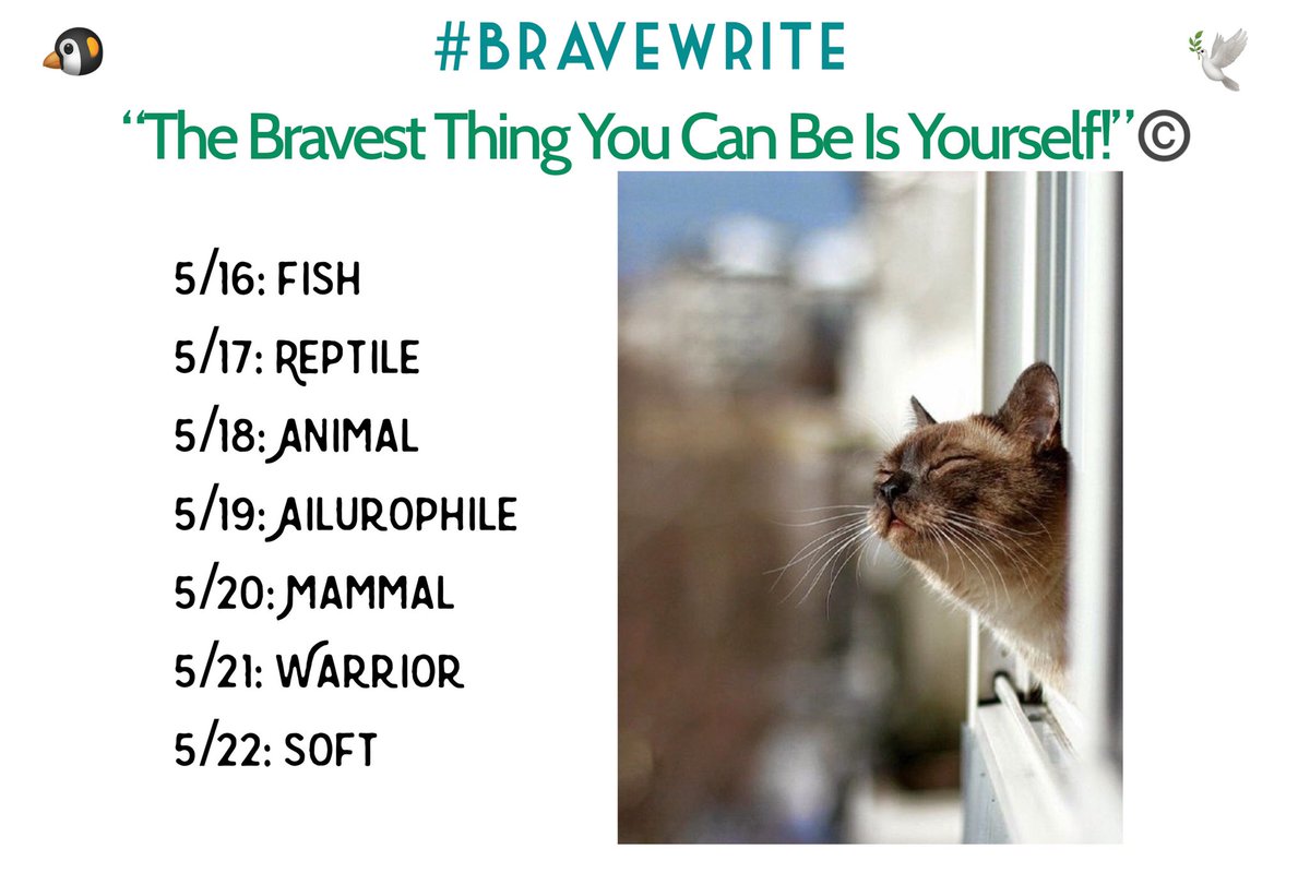 🗣#BraveWrite Prompt Words:
5/16-5/22/2024🐧

“The Bravest Thing You Can Be Is
Yourself!”© 

🕊️Prompt Optional Or Share Any Writing, Photos, Music, etc✍️

#AmWriting #PoetryCommunity #micropoetry #WritingCommunity #Poetry #Poet #Poem #Writing
#photography #haiku #tanka #AmWriting