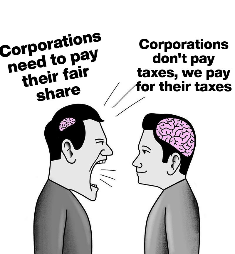 Be the BIG brain. ALL taxes are ultimately paid by individuals. FAIRtax.org/faq