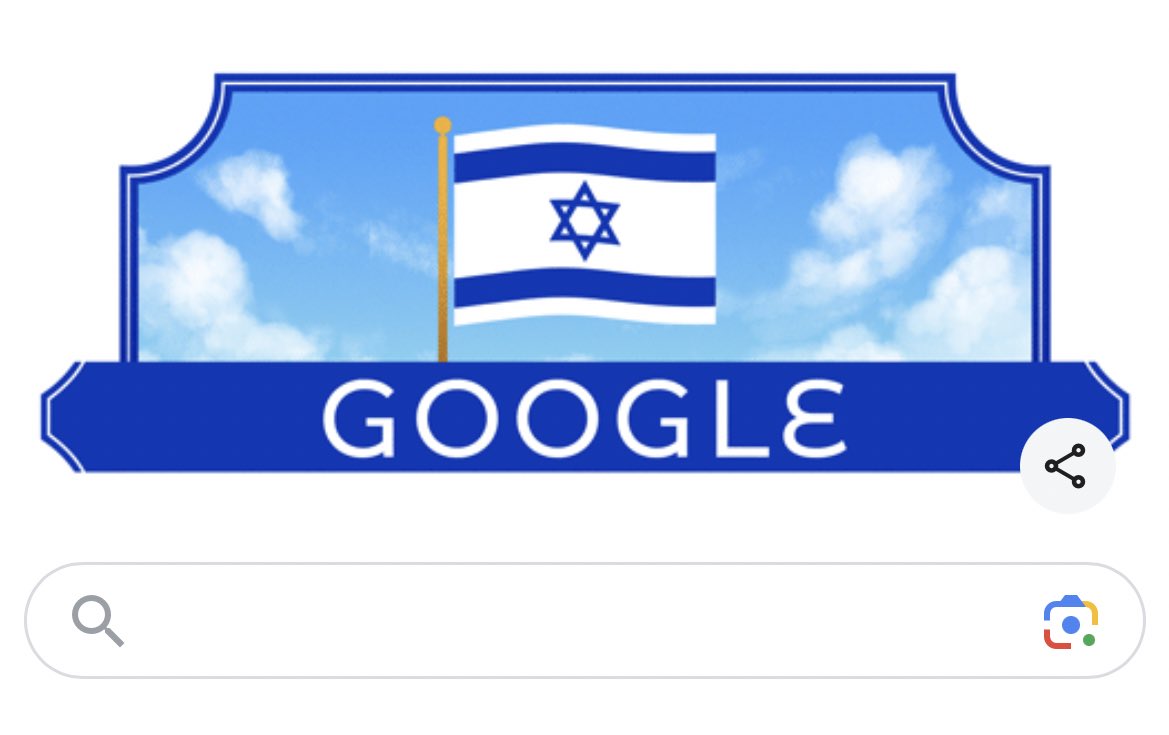 Gracias @Google colocando en alto nuestra bandera en este aniversario 76 de la independencia de #Israel 🇮🇱