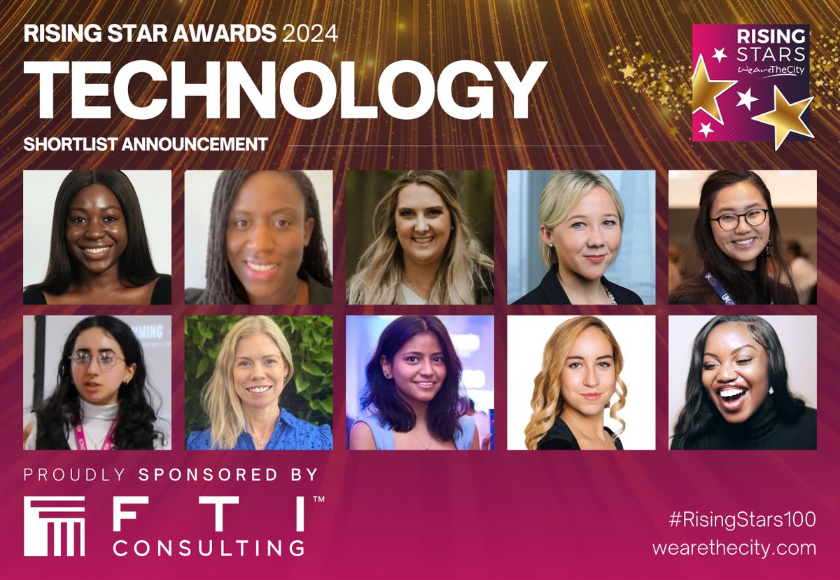 SHORTLIST ANNOUNCEMENT ⚡️ Meet this year's #RisingStars100 Shortlist for our Technology Category, sponsored by @FTIConsulting! 💜✨ You can show your support by voting today until 20 May 2024 🥳 #24 · bit.ly/24-RS100
