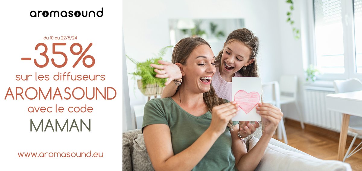 BigbenFrance's tweet image. A l'occasion de la fête des mères, #AROMASOUND vous propose -35% sur la collection de diffuseurs avec le Code MAMAN valable jusqu'au 22/5. Avec les #diffuseurs lumineux sans fil intégrant une enceinte 🎵 Bluetooth, offrez 🎁 un vrai bonheur sensoriel.
#promo #ideecadeaufetemaman