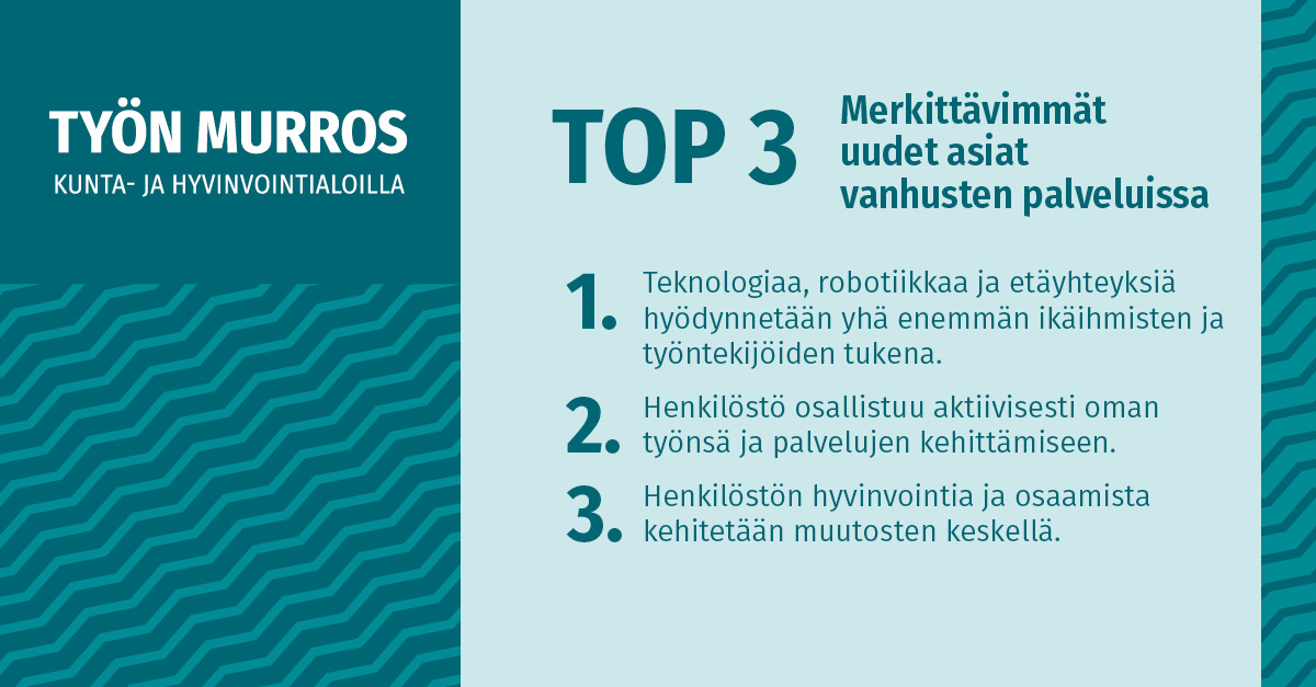 💡#Teknologia, oman työn kehittäminen ja henkilöstön hyvinvoinnista huolehtiminen ovat vanhuspalvelujen muutoksen kärjessä, toteaa tuore #TyönMurros'raportti💡kt.fi/julkaisut-ja-o…💡 
#KT @JUKOry @Tehy_ry @SuPerLiitto @JHLry @Jyty_ry