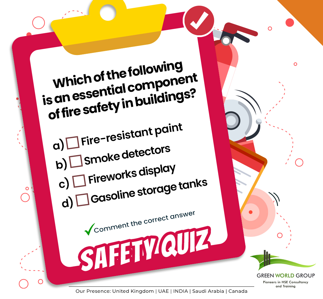 It's time for a #Quiz !
Test your #HealthandSafety knowledge with this Quiz...
Visit Us: greenwgroup.com
Would you be interested in learning more about workplace training? 
Contact:
India: +91 8121563728
UAE (WhatsApp): +971 55285144
KSA: +966 50 5744304
#GreenWorldGroup